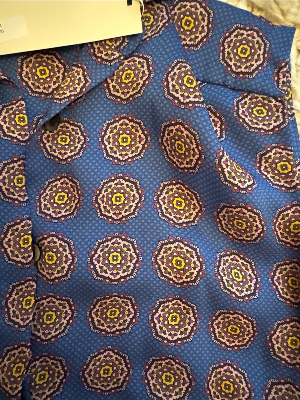 Thakoon Blue Sleeveless Mini Dress with Gold & Pink Medallion Print - Picture 3 of 4
